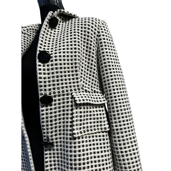 Banana Republic Wool Blend Long Coat Women M Black/White Checkered Button Closur - Picture 5 of 13
